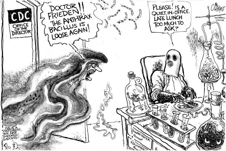 Political/Editorial Cartoon by Pat Oliphant, Universal Press Syndicate on Flu Season Arrives