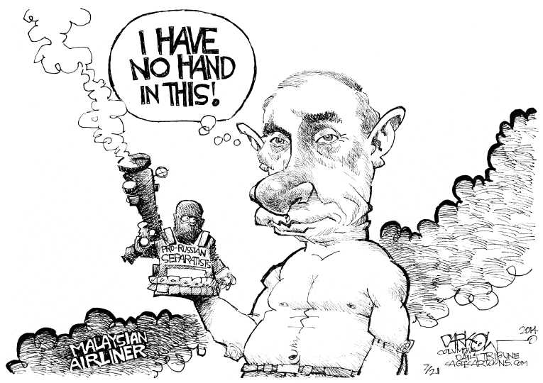 Political/Editorial Cartoon by John Darkow, Columbia Daily Tribune, Missouri on Malaysia Flight 17 Shot Down