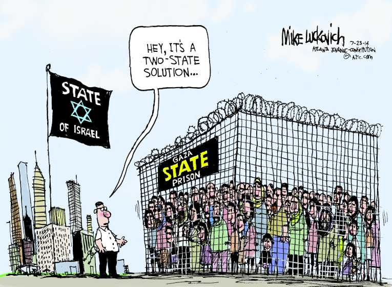 Political/Editorial Cartoon by Mike Luckovich, Atlanta Journal-Constitution on Israel Begins Ground Invasion