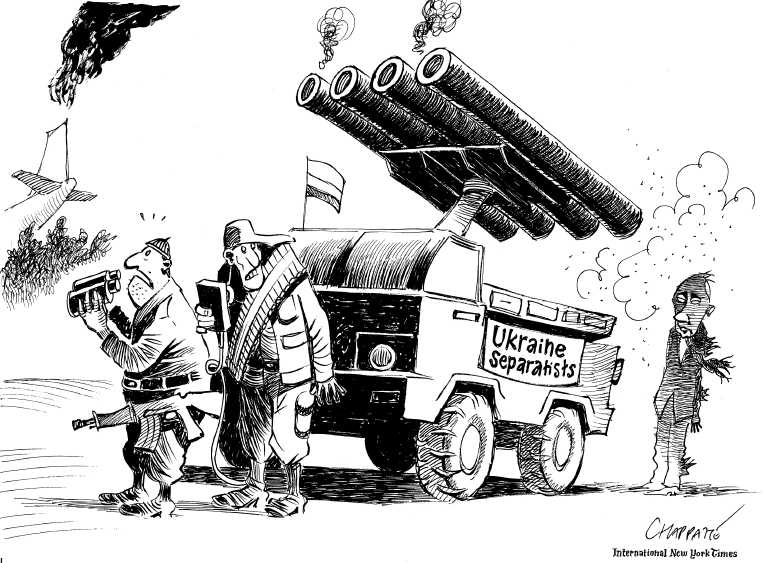 Political/Editorial Cartoon by Patrick Chappatte, International Herald Tribune on Putin Denies Involvement