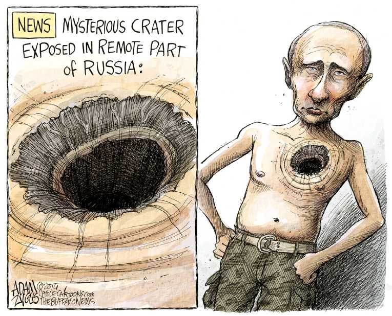 Political/Editorial Cartoon by Nick Anderson, Houston Chronicle on Putin Denies Involvement