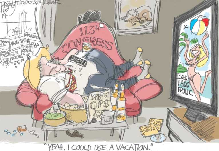 Political/Editorial Cartoon by Pat Bagley, Salt Lake Tribune on Congress Takes Another Vacation