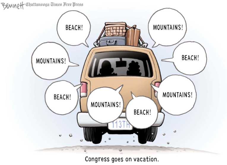 Political/Editorial Cartoon by Clay Bennett, Chattanooga Times Free Press on Congress Takes Another Vacation