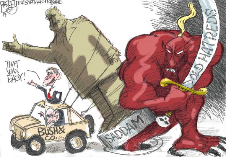 Political/Editorial Cartoon by Pat Bagley, Salt Lake Tribune on US Bombs ISIS