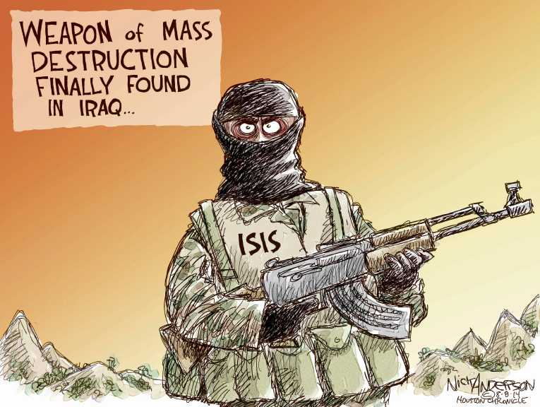 Political/Editorial Cartoon by Nick Anderson, Houston Chronicle on US Bombs ISIS