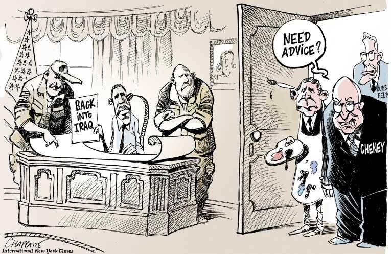 Political/Editorial Cartoon by Patrick Chappatte, International Herald Tribune on US Bombs ISIS
