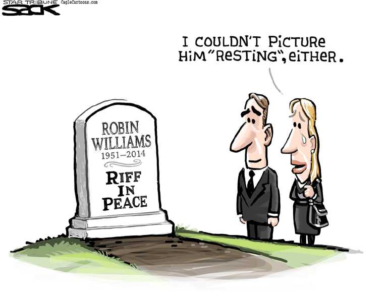 Political/Editorial Cartoon by Steve Sack, Minneapolis Star Tribune on Robin Williams Dead at 63