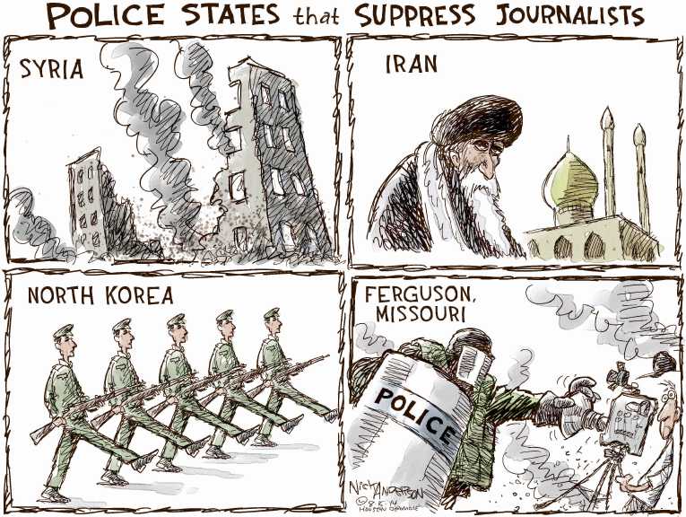 Political/Editorial Cartoon by Nick Anderson, Houston Chronicle on Unarmed Black Killed by Police