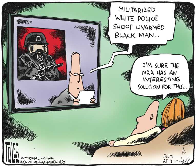 Political/Editorial Cartoon by Tom Toles, Washington Post on Unarmed Black Killed by Police