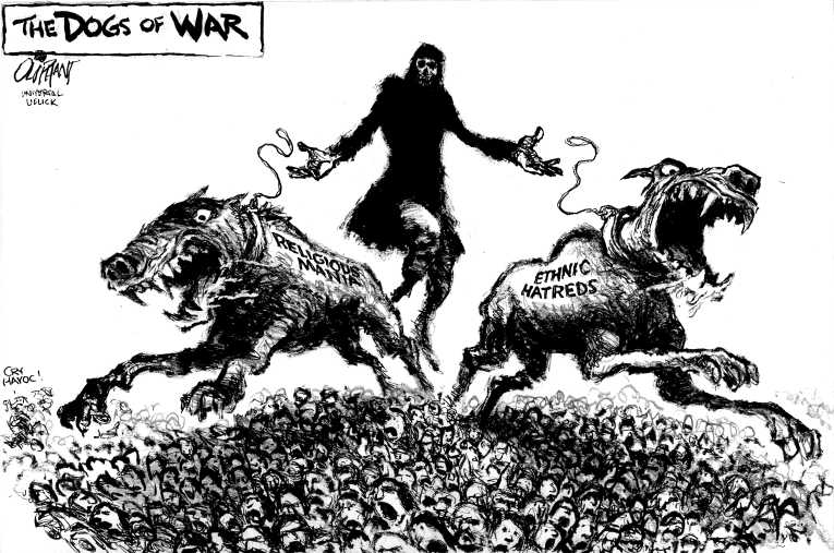 Political/Editorial Cartoon by Pat Oliphant, Universal Press Syndicate on Iraq Battles for Survival
