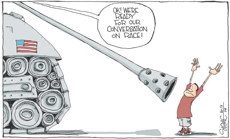 Political/Editorial Cartoon by Signe Wilkinson, Philadelphia Daily News on Racial Tensions Rise