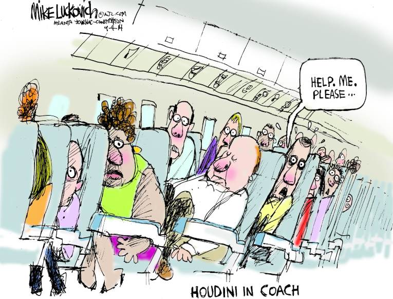 Political/Editorial Cartoon by Mike Luckovich, Atlanta Journal-Constitution on Airlines Tighten Belts