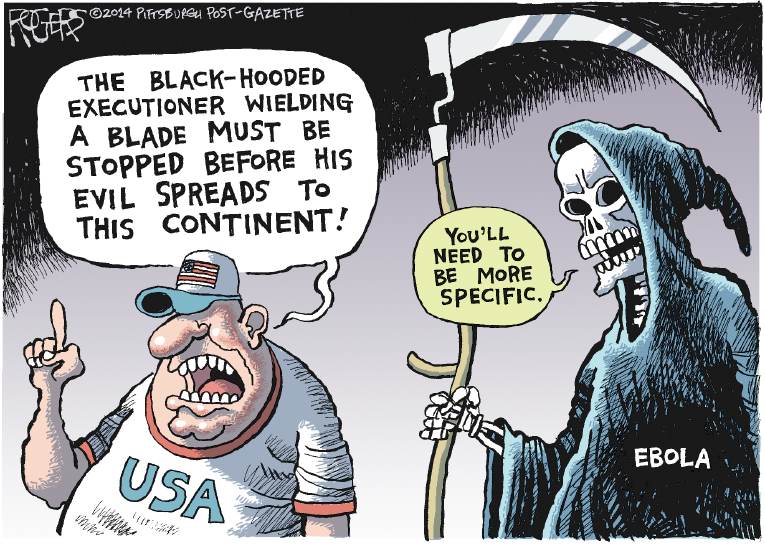 Political/Editorial Cartoon by Rob Rogers, The Pittsburgh Post-Gazette on Ebola Cases Skyrocketing