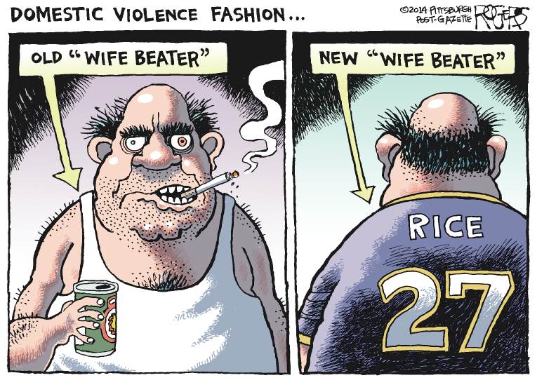 Political/Editorial Cartoon by Rob Rogers, The Pittsburgh Post-Gazette on Violence Threatens NFL