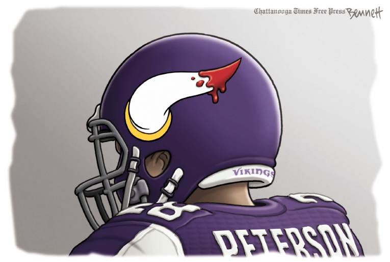 Political/Editorial Cartoon by Clay Bennett, Chattanooga Times Free Press on Violence Threatens NFL