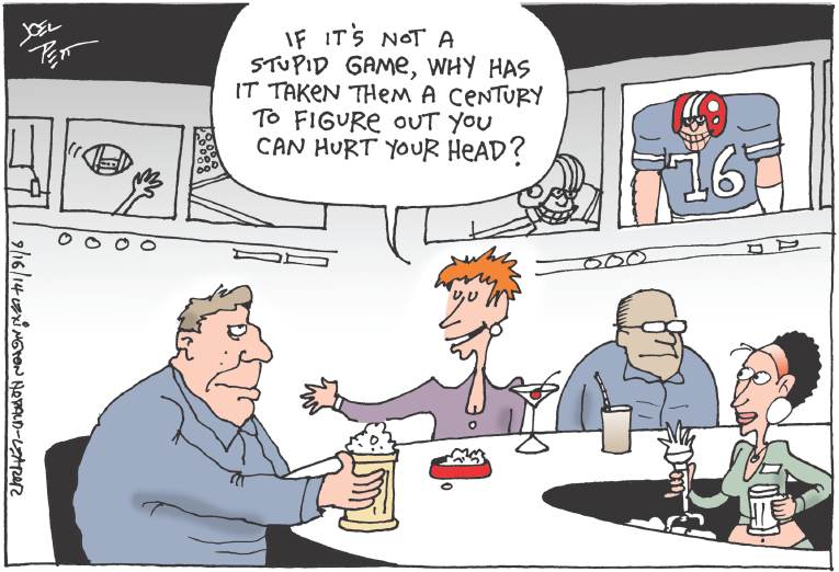 Political/Editorial Cartoon by Joel Pett, Lexington Herald-Leader, CWS/CartoonArts Intl. on Violence Threatens NFL
