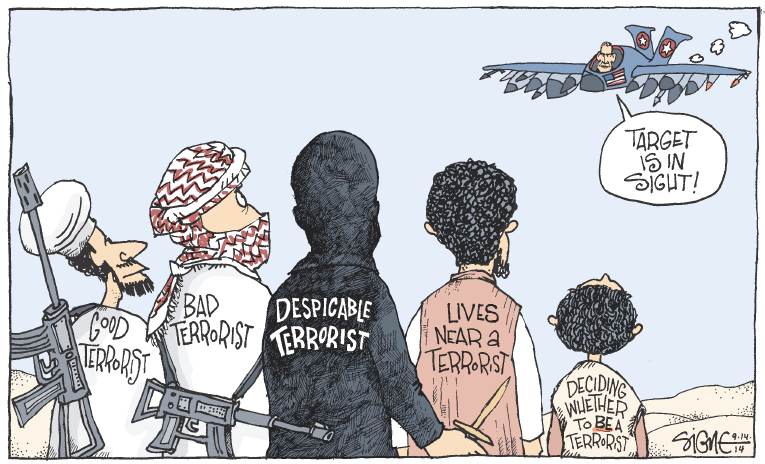 Political/Editorial Cartoon by Signe Wilkinson, Philadelphia Daily News on US Strikes ISIS