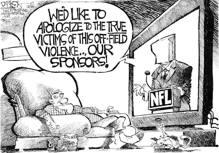 Political/Editorial Cartoon by John Darkow, Columbia Daily Tribune, Missouri on NFL Takes Big Hit