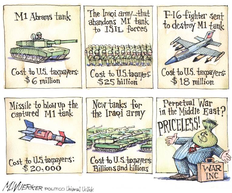 Political/Editorial Cartoon by Matt Wuerker, Politico on US Resumes Bombing