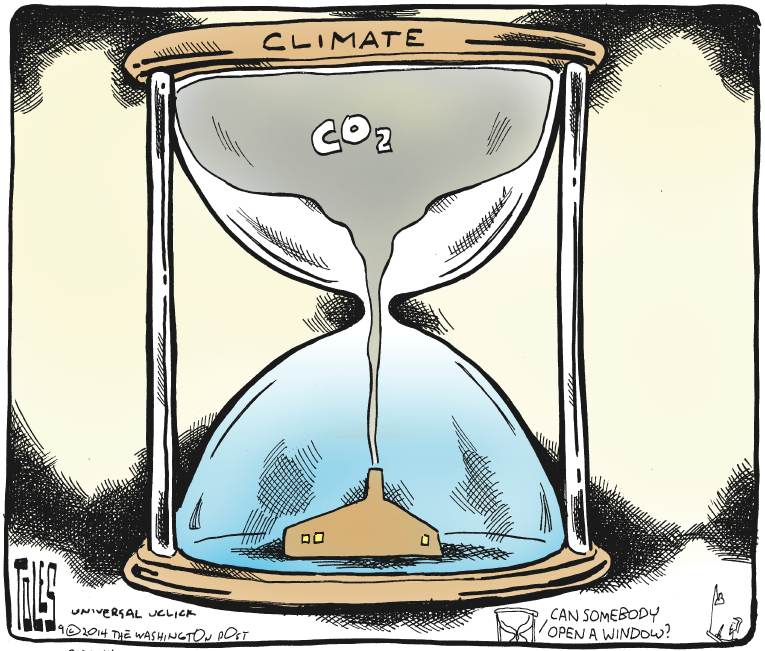 Political/Editorial Cartoon by Tom Toles, Washington Post on Climate Change Debate Continues