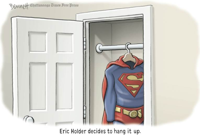Political/Editorial Cartoon by Clay Bennett, Chattanooga Times Free Press on Eric Holder Resigns
