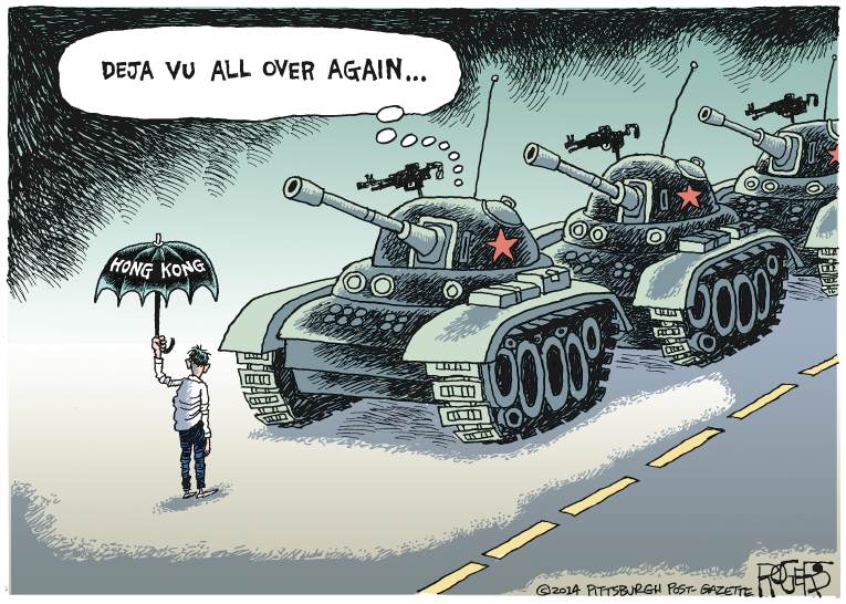 Political/Editorial Cartoon by Rob Rogers, The Pittsburgh Post-Gazette on Protests Erupt in Hong Kong
