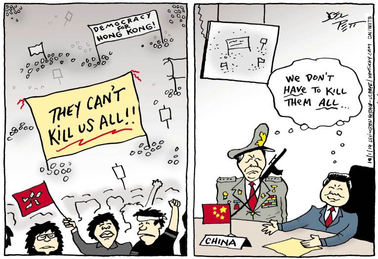 Political/Editorial Cartoon by Joel Pett, Lexington Herald-Leader, CWS/CartoonArts Intl. on Protests Erupt in Hong Kong