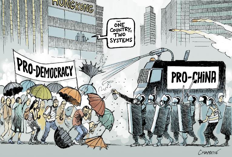 Political/Editorial Cartoon by Patrick Chappatte, International Herald Tribune on Protests Erupt in Hong Kong