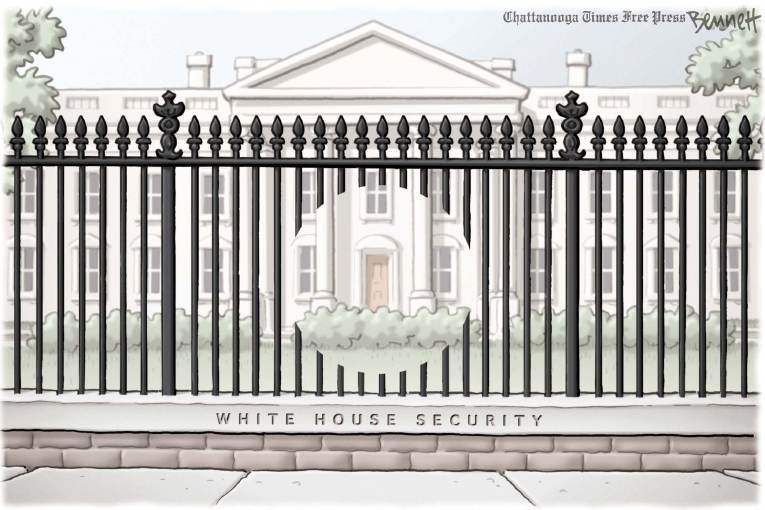 Political/Editorial Cartoon by Clay Bennett, Chattanooga Times Free Press on White House Security Breached