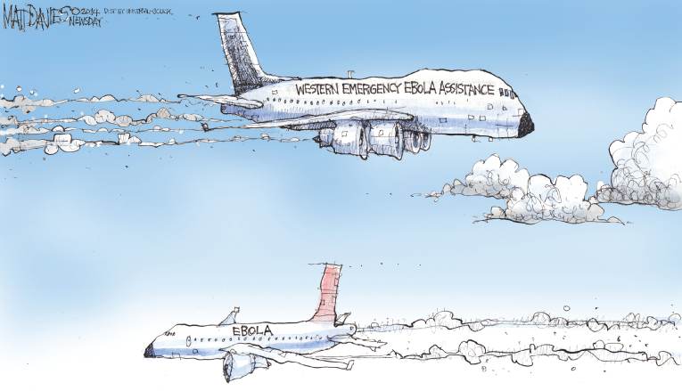 Political/Editorial Cartoon by Matt Davies, Journal News on Ebola Worries Heighten
