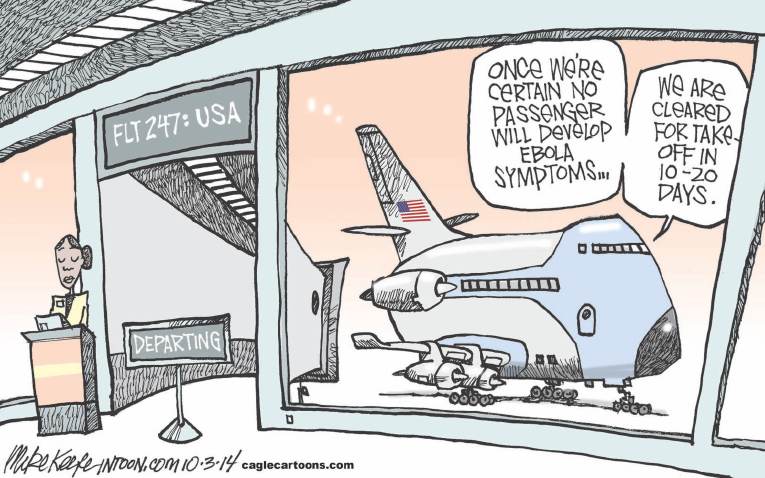 Political/Editorial Cartoon by Mike Keefe, Denver Post on Ebola Worries Heighten