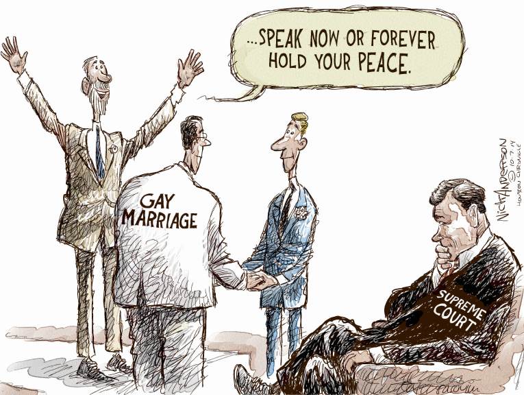 Political/Editorial Cartoon by Nick Anderson, Houston Chronicle on Big Victory For Gay Marriage