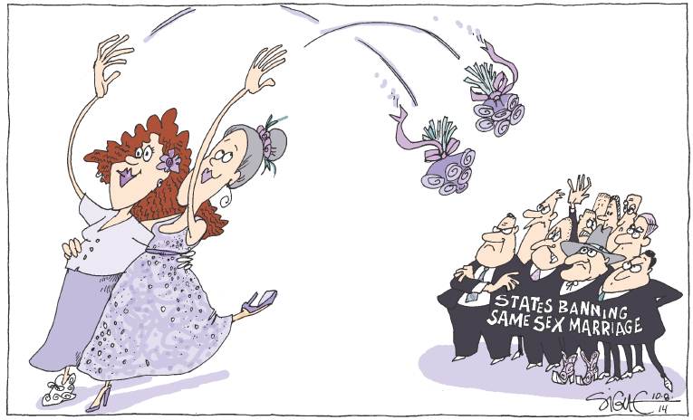 Political/Editorial Cartoon by Signe Wilkinson, Philadelphia Daily News on Big Victory For Gay Marriage
