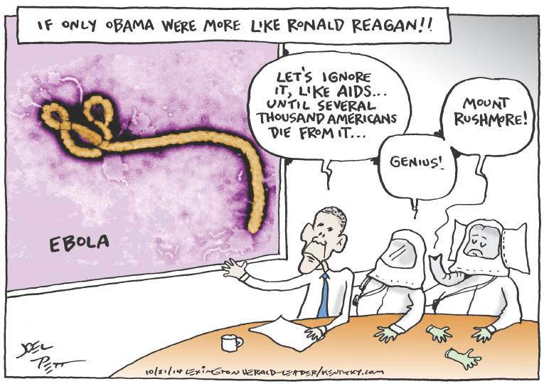 Political/Editorial Cartoon by Joel Pett, Lexington Herald-Leader, CWS/CartoonArts Intl. on Ebola Fears Grip Nation
