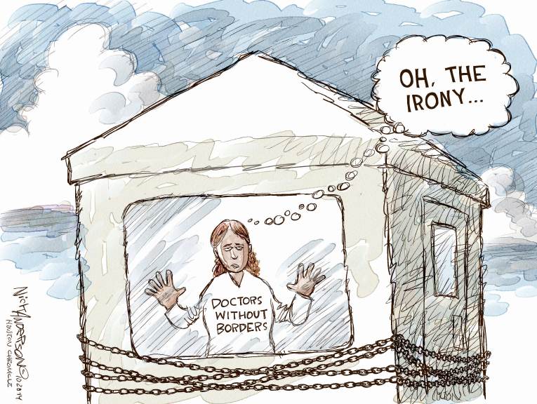 Political/Editorial Cartoon by Nick Anderson, Houston Chronicle on US Gets Tough on Ebola