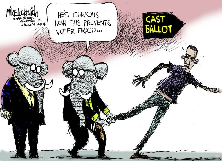 Political/Editorial Cartoon by Mike Luckovich, Atlanta Journal-Constitution on Low Voter Turnout Expected