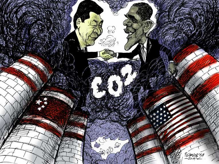 Political/Editorial Cartoon by Petar Pismestrovic, Kleine Zeitung, Austria on US, China Reach CO2 Agreement