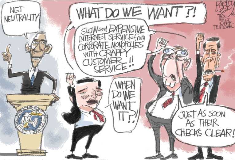 Political/Editorial Cartoon by Pat Bagley, Salt Lake Tribune on Net Neutrality Rules Considered