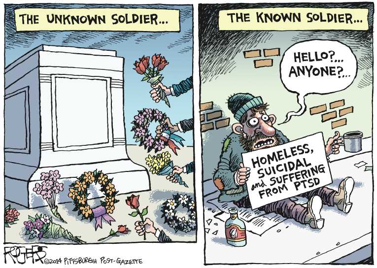 Political/Editorial Cartoon by Rob Rogers, The Pittsburgh Post-Gazette on America Honors Vets