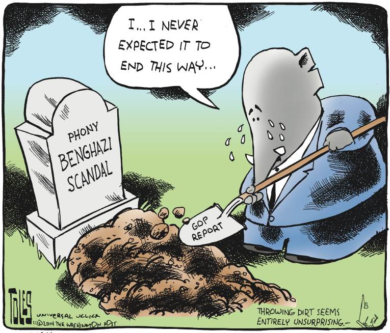 Political/Editorial Cartoon by Tom Toles, Washington Post on Benghazi Report Released