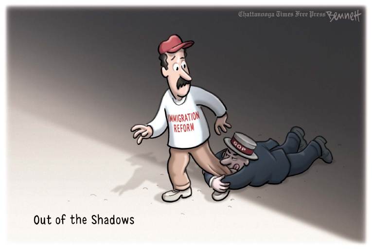 Political/Editorial Cartoon by Clay Bennett, Chattanooga Times Free Press on Obama Defies Republicans