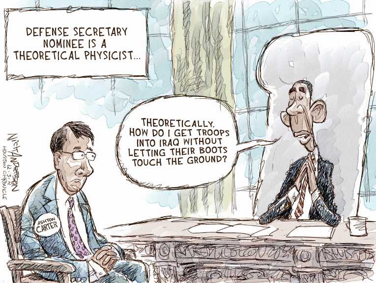 Political/Editorial Cartoon by Nick Anderson, Houston Chronicle on Iran Joins US in War Effort