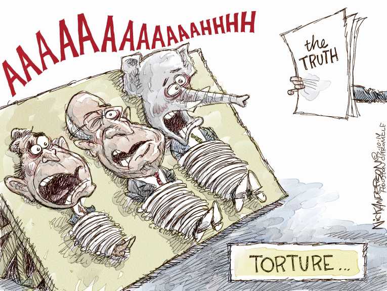 Political/Editorial Cartoon by Nick Anderson, Houston Chronicle on Senate Releases Torture Report