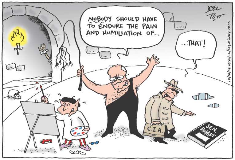 Political/Editorial Cartoon by Joel Pett, Lexington Herald-Leader, CWS/CartoonArts Intl. on Senate Releases Torture Report