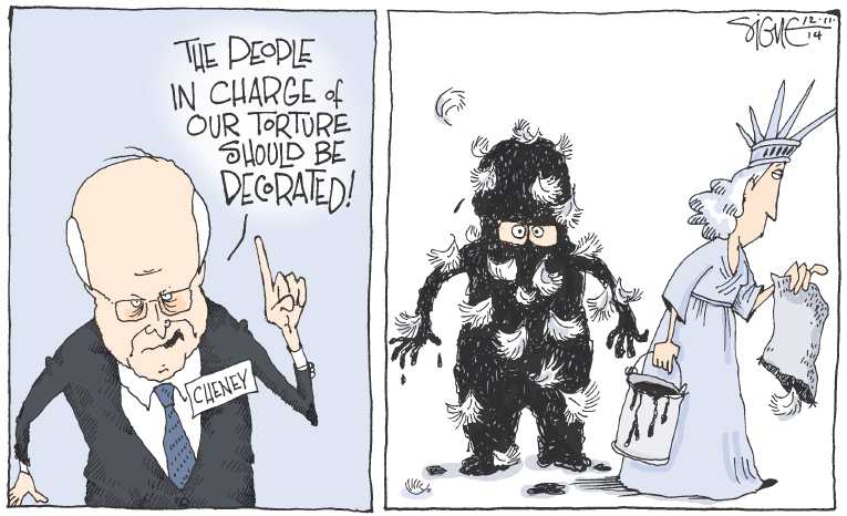 Political/Editorial Cartoon by Signe Wilkinson, Philadelphia Daily News on Senate Releases Torture Report