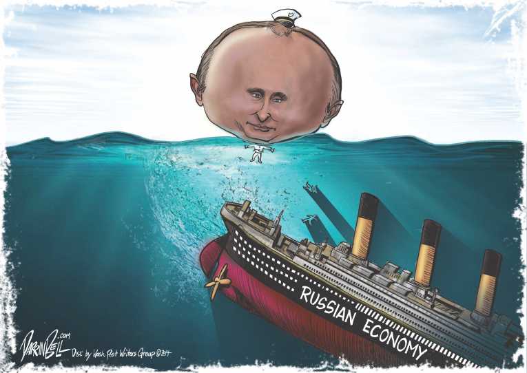 Political/Editorial Cartoon by Darrin Bell, Washington Post Writers Group on Ruble Crashes