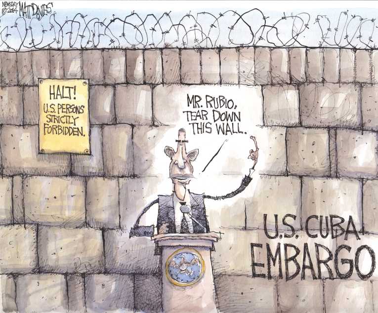 Political/Editorial Cartoon by Matt Davies, Journal News on Obama Normalizes Cuba Relations