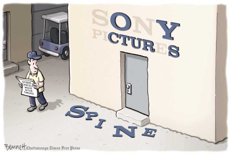 Political/Editorial Cartoon by Clay Bennett, Chattanooga Times Free Press on Sony Hacked