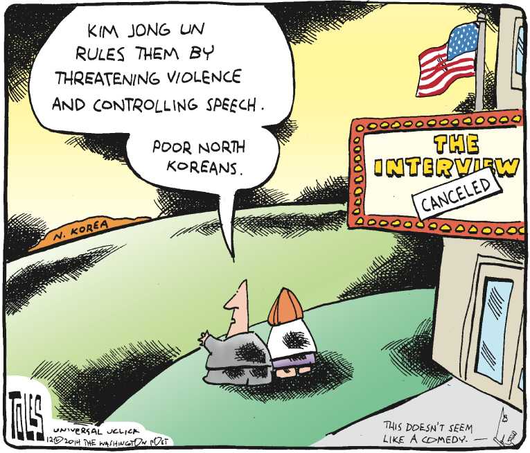 Political/Editorial Cartoon by Tom Toles, Washington Post on Sony Hacked