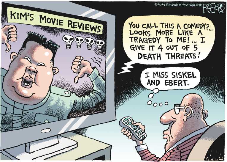 Political/Editorial Cartoon by Rob Rogers, The Pittsburgh Post-Gazette on Sony Hacked